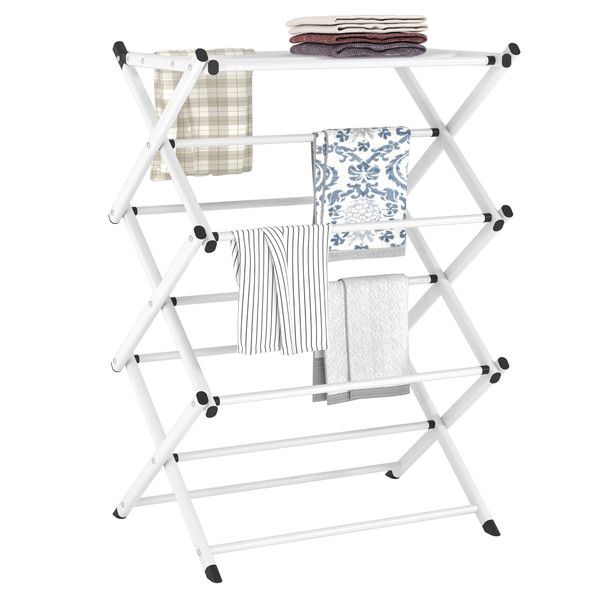 FKUO Household Indoor Folding Clothes Drying Rack, Dry Laundry and Hang Clothes,Towel Rack for Storage (White)