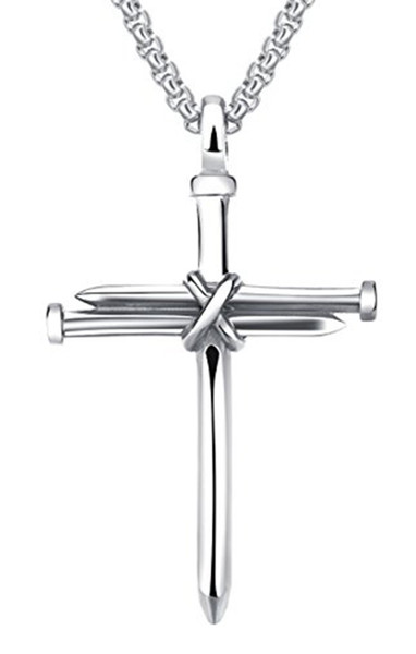 Goldenchen Fashion Jewelry Titanium Steel Nail Cross Charm Pendant Necklace for Mens (Silver)