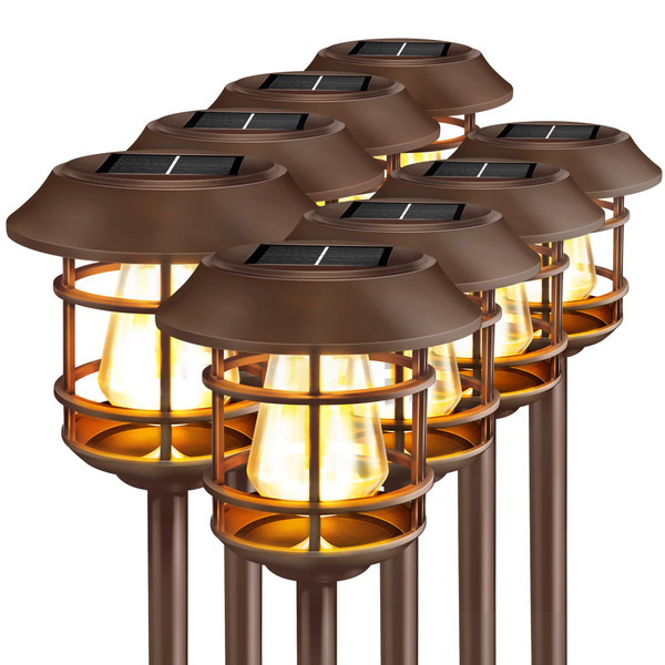 VINEROOF Solar Pathway Lights 8PK Outdoor Garden Yard Lights Waterproof Auto-on/Off Landscape for Lawn Patio Walkway Warm Light (Brown), PTH-080