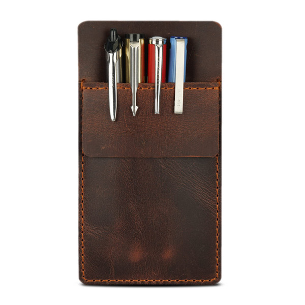 CestAntiQ Pocket Protector for Men, Full Grain Heavy Duty Leather Pen Protect Holder for Shirts, Lab Coats, Holds Pens, Pointers, Cards, Pocket Protectors for Pens and Pencils Brown