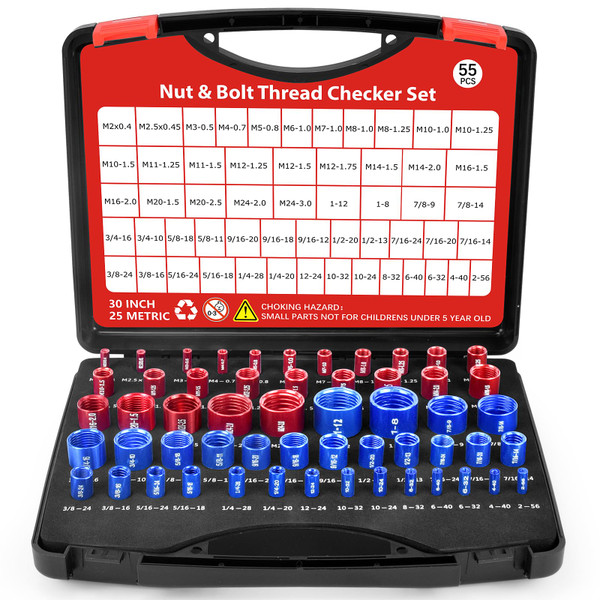 55 Pcs Thread Checker, Nut and Bolt Thread Checker Set with 30 Inch and 25 Metric Box Set Thread Gauge for Standard and Metric Sizes Perfect for Tight Spaces Ideal for Bolt and Nut Size Checkin