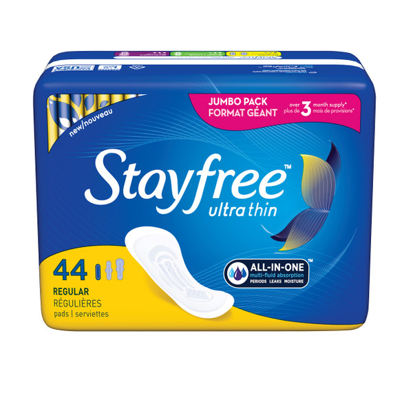 Stayfree Ultra Thin Regular Pads For Women, Wingless, Reliable Protection and Absorbency of Feminine Moisture, Leaks and Periods, 44 count Stayfree Ultra Thin Regular Pads For Women, Wingless, Reliable Protection and Absorbency of Feminine Moisture, Leaks and Periods, 44 count