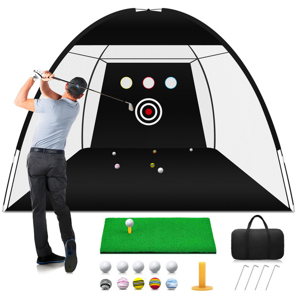 Golf Practice Net, 10x7ft Hitting Net for Backyard Driving, Chipping & Swing with Targets - Includes 1 Mat, 10 Balls, 1 Bag | Accessories for Men, Indoor/Outdoor/Home Use