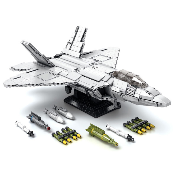 MEOA F-22 Raptor Fighter Jet Building Blocks Set 1837pcs Military Airplane Model Kit Plane Bricks Toy Construction Building Toys Sets for Adults