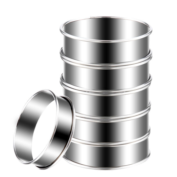 English Muffin Rings 6 Set, Non Stick Crumpet Ring Stainless Steel Cooking Rings Double Rolled 3 Inch Round Pastry Mold for Crumpet Tart Baking English Muffin