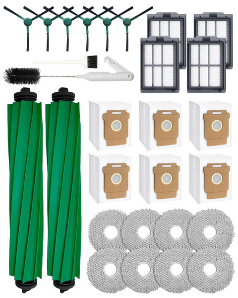 iRobacc 28 Pcs Accessories Set for iRobot Roomba Plus 405/505/507 Combo Robot Vacuum Cleaner: 2 Main Brushes, 6 Side Brushes, 4 HEPA Filters,8 Dust Bags, 6 Mop Pads, 2 Cleaning Brushes