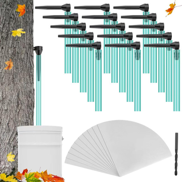 15 Set Maple Syrup Tapping Kit, ROOKEA Maple Tree Sap Taps 32Ft Food Grade Tubing Lines Tap Drill Bit Tapping Filter for Birch Syrup Supplies Collection Beginner Accessories