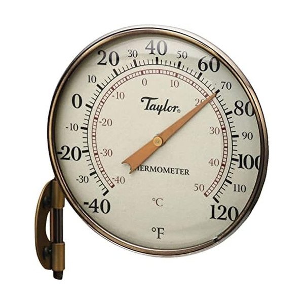Taylor Heritage Metal Dial Thermometer, Easy to Read Numbers for Patio, Pool, and Indoor Areas, Bronze Trim, 4.25-Inch
