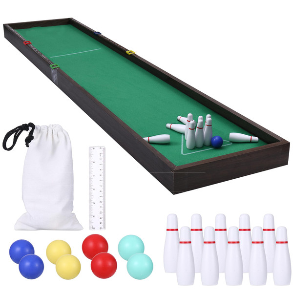 Sterling Games Tabletop Bowling 2 in 1 Combo Set, Wooden Arcade Board with Mini Bowling Marbles and Pins, Indoor Table Top Game for Kids and Family