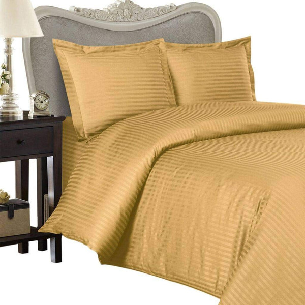 300-Thread-Count Egyptian Cotton 4pc 300TC Bed Sheet Set, Queen, Gold Damask Stripe 300 TC