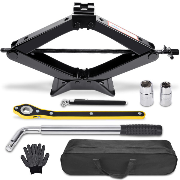 Scissor Car Jack 3 Ton (6610 lbs) Tire Changing Kit with Lug Wrench - Emergency Kit for Car, SUV, MPV