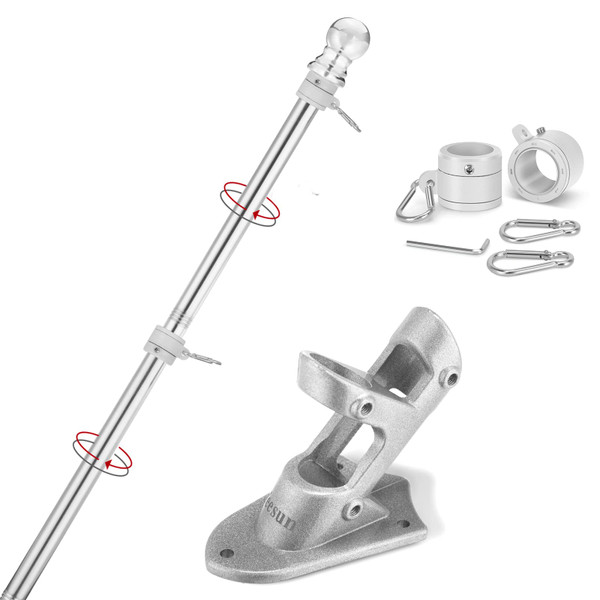 Yeesun Flag Pole,6FT American Flag Pole & Bracket-Suitable for 3 x 5 Flags Holder for House Porch & Outdoor,Tangle Free and Wall Mount Flag Pole Kit (Without Flag,Silver)