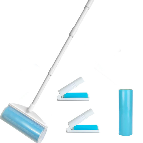 Washable Reusable Lint Roller, Large Retractable StickyLint Roller 8 inches Cat Dog Pet Hair Remover with 3-Foot Extendable Handle, Gel Sticky Picker Set Cleaner for Carpet, Clothes, Sofa