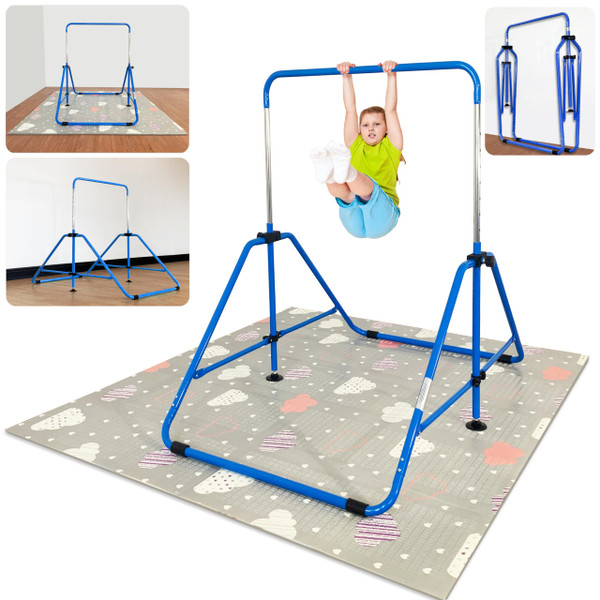 MARFULA Kip Bar Folding Gymnastic Bar with 5 FT Base Length 9 Height Levels Gymnastic Training Bar for Girls and Boys Between 3-9 Years Old at Home and Club Use