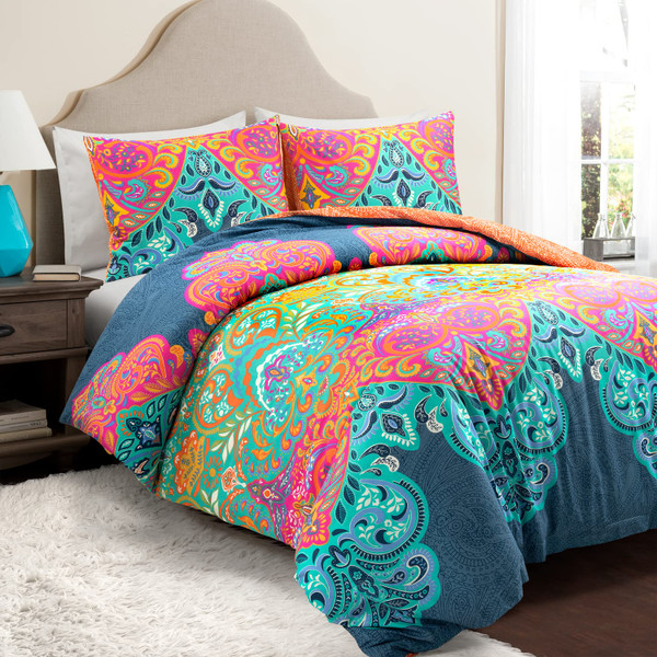 Lush Decor Boho Chic Reversible Cotton Duvet Cover Queen Size 3 Piece Set Full/Queen Turquoise & Navy - Colorful Bedding Set Queen Duvet - Boho Decor Lush Decor Boho Chic Reversible Cotton Duvet Cover Queen Size 3 Piece Set Full/Queen Turquoise & Navy - Colorful Bedding Set Queen Duvet - Boho Decor