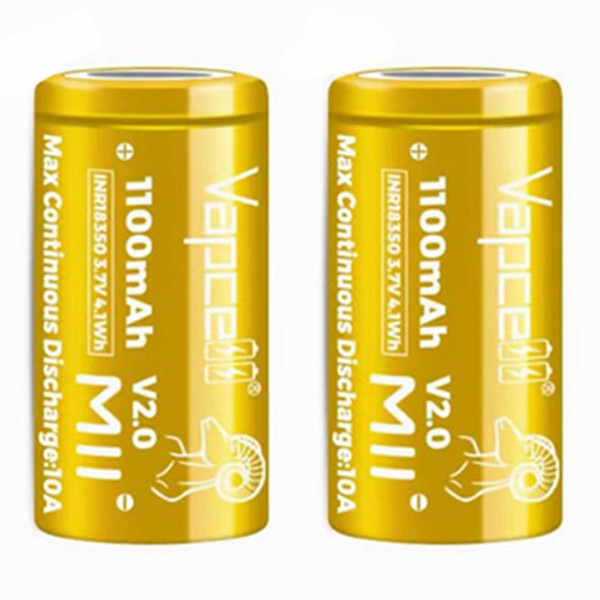 Vapcell 3.7v 1100mah Flat Top 18350 10A Discharge high Drain Li-on IMR Rechargeable Lithium Battery 2pcs