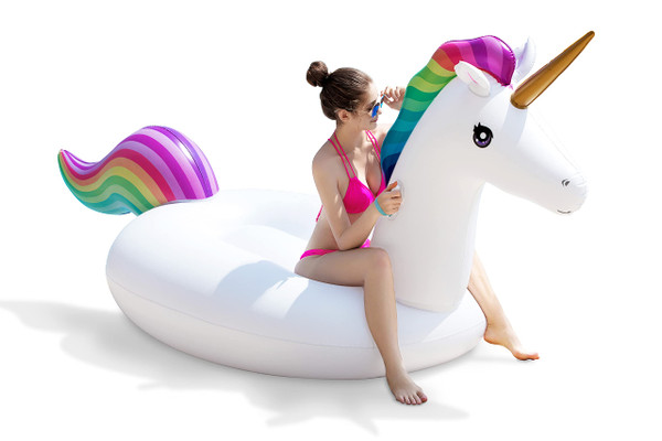 Jasonwell Giant Inflatable Unicorn Pool Float Floatie Ride On with Fast Valves Large Rideable Blow Up Summer Beach Swimming Pool Party Lounge Raft Decorations Toys Kids Adults