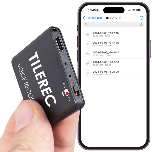 Voice Activated Recorder with Playback – 64GB Storage, 1100 Hours of Audio Recording, Slim & Portable for Meetings, Interviews & Classes, Easy Notetaker - TileREC by Atto Digital