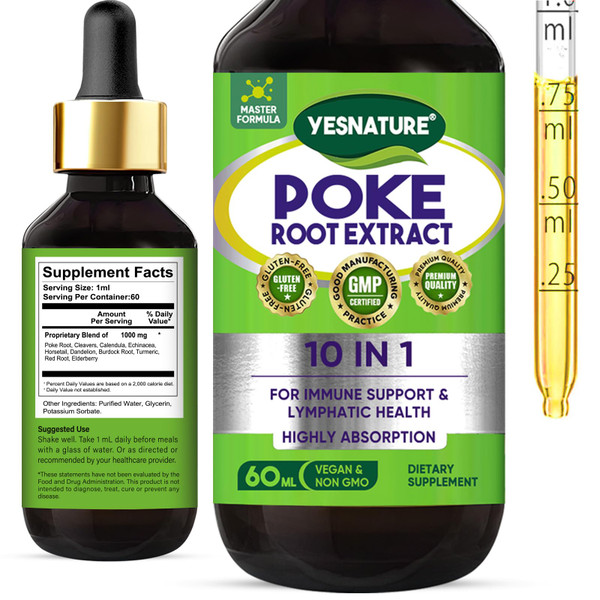 Zooawa Organic Poke Root Herbal Drops, Lymphatic Drainage Drops & Immune Support Supplement, Vegan & Alcohol-Free Extract | 2 Fl Oz