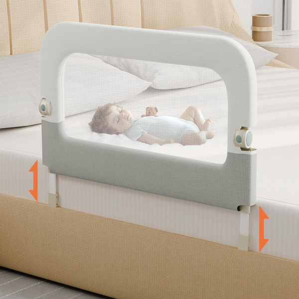 Bed Guard Rail for Toddlers - 32inch Folding up & Adjustable Heights Baby Bed Safety Rails - Portable Toddler Bed Barrier Railing Guard for Kids Twin, Bunk, Queen, Full Size Bed