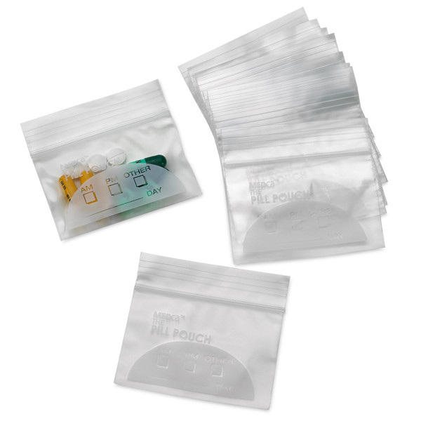 Pill Pouch Bags - (Pack of 100) 3" x 2.75" Pill Baggies and Disposable Plastic Travel Pill Bags with Write-on Labels