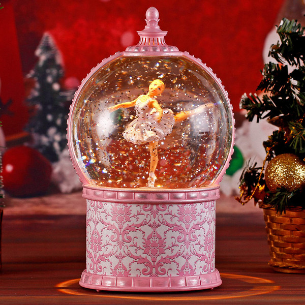 Musical Ballerina Christmas Snow Globes, 7.1 Inch Lighted Snow Globe with Swirling Glitter, Battery Operated & USB Powered Music Box Valentines Day Gifts for Girls, Women