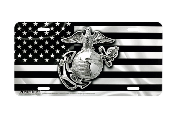 Marine Corps License Plate, USMC License Plate, Marine License Plate, USMC License Plates for Front of Car, USMC Black Flag License Plate, USMC Plate, Made in USA by Airstrike (Made of Metal)-774