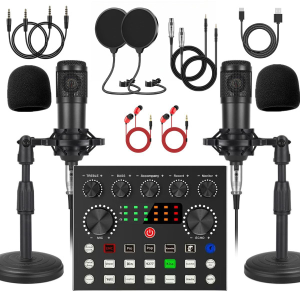 V8s for 2, V8s Voice Changer with BM-800 Podcast Microphone Bundle - Studio Condenser Microphone Perfect for Podcasting, Recording, Singing, Streaming and Gaming