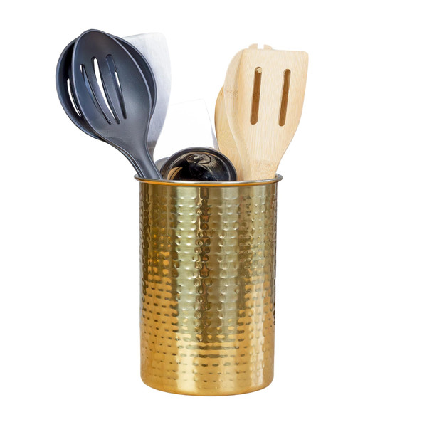 Darware Hammered Gold Kitchen Utensil Holder / 7-Inch Tool Caddy, Store All Your Wooden Spoons, Spatulas, & More