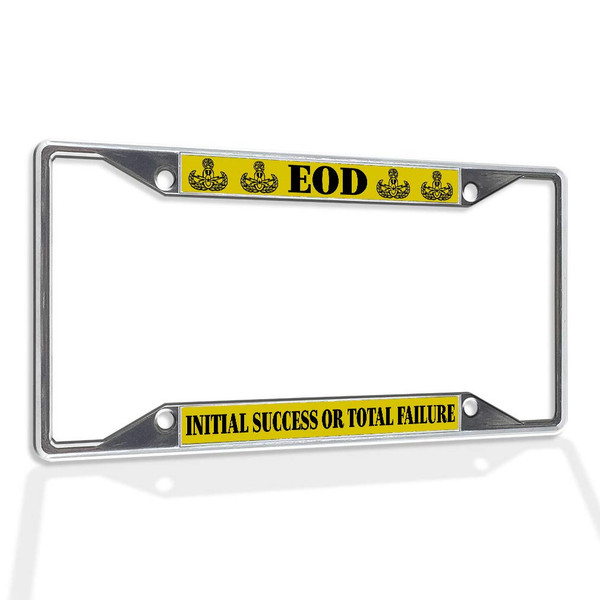 Fastasticdeals Metal Insert License Plate Frame EOD Initial Success Or Total Failure B Weatherproof Car Accessories Chrome 4 Holes Solid Insert