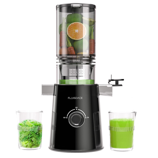 Cold Press Juicer, Slow Masticating Juicer Machines with 5" Feeding Chute Fit Whole Fruits&Vegetables, Stainless Steel Slow Masticating Juicer Easy to Clean, 99.6% Juice Purity, 1.5L Capacity-Black