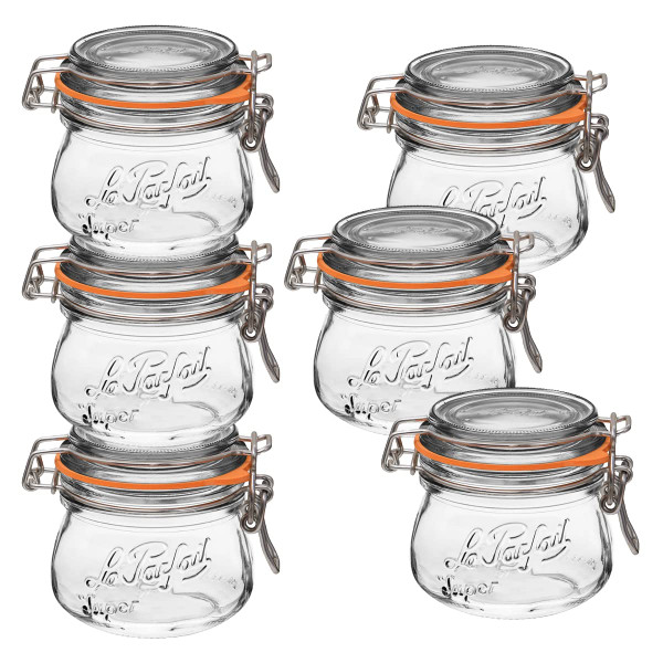 Le Parfait Super Jar - French Glass Canning Jars, 250mL, Wide Mouth, Clear (8oz/Half Pint, 6 pk)