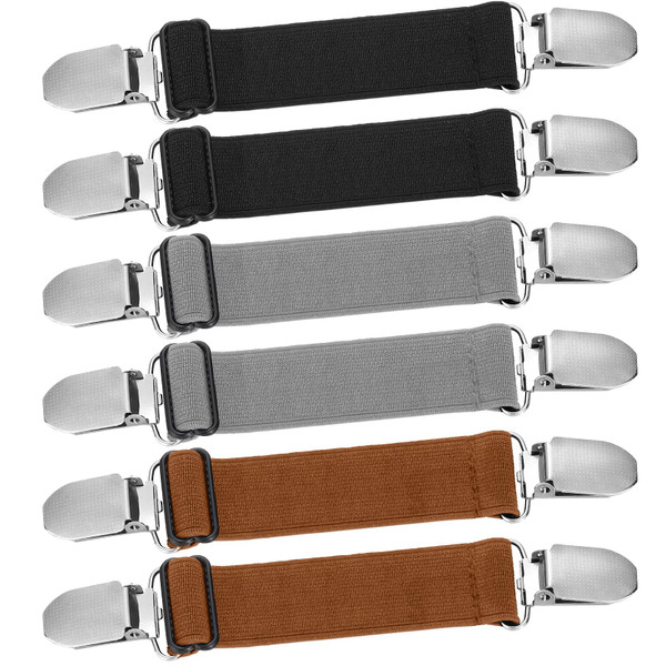 Eurzom 6 Pcs Pant Waist Tightener Waist Cinch Clip Belt Adjustable Elastic Sandal Straps Pant Clip Women Men(Black, Gray, Brown)