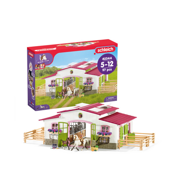 Schleich Horse Club - 97PC Riding Center Horse Toy Playset with Rider, 2 Horses, Barn and Farm Figurine Accessories for Girls and Boys - Interactive Play Figures - Realistic Kids Toys Ages 5+ | 42344