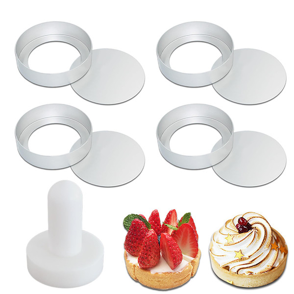 Eonenomi Mini Tart Pans with Removable Bottom Set of 4, Mini Tart Mold With Tart Tamper Non-Stick Egg Tart Mold Tartlet Pans for Baking Mini Tart Shells French Fruit Tart Cheesecake Muffin, 3.15inch