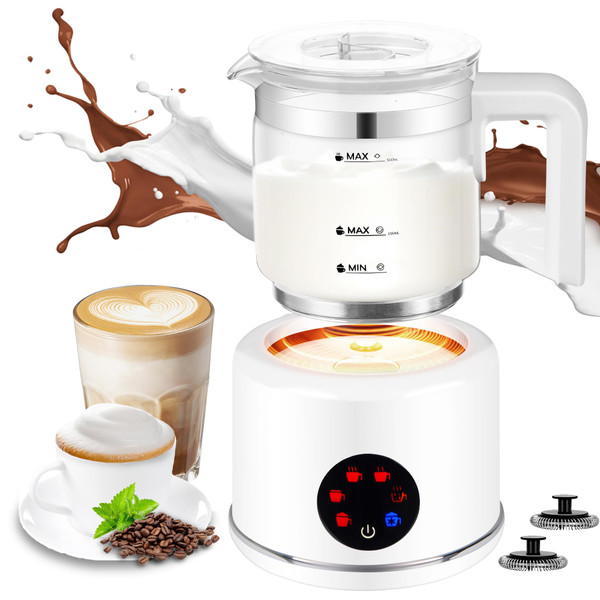 Milk Frother and Steamer, 6 in 1 Milk Steamer and Milk Warmer, 17oz Auto Shut Off Electric Frother with Touch Screen, Hot/Cold Foam Maker for Coffee, Latte, Cappuccino, Hot Chocolate