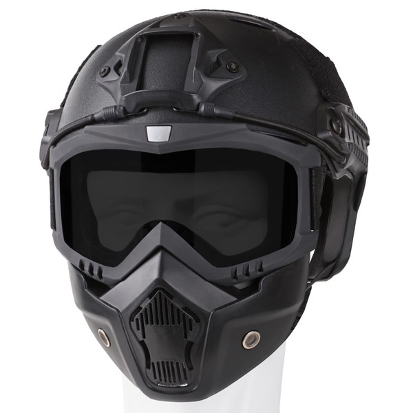 VPZenar Full Face Airsoft Mask and Helmet,Black Tactical Helmet with NVG Mount, Anti Fog Paintball Mask, Detachable Goggles, Cosplay Tactical Protective Gear