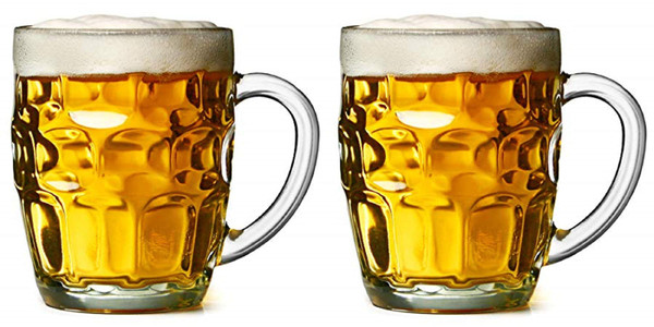 Home Products Essentials 2 Pack Glass Dimpled Stein Beer Mug with Large Handle - 17 oz. -Dishwasher Safe - For All Beverages (2pk Dimpled)