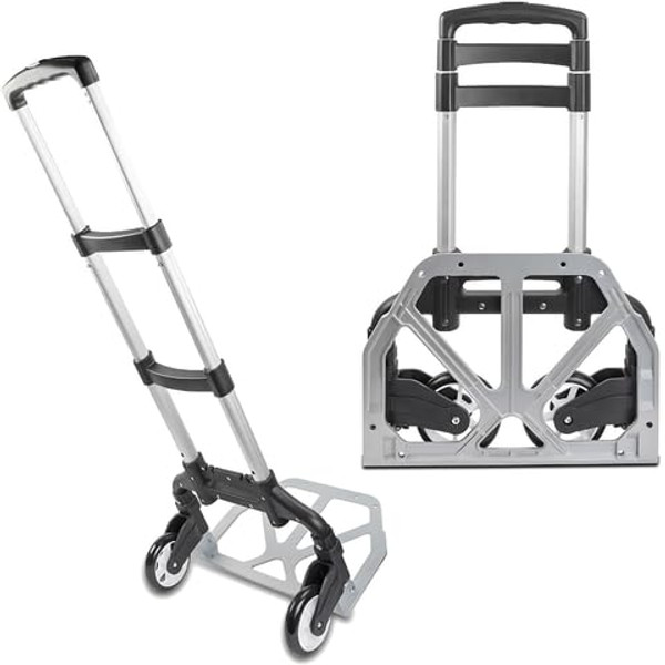 Ultimaxx Professional Heavy-Duty 150 Pound (lb) Capacity Aluminum Folding Hand Truck/Luggage Cart (Black/Silver) with Adjustable Handle, Folding Away Wheels, and Bungee Cord Ultimaxx Professional Heavy-Duty 150 Pound (lb) Capacity Aluminum Folding Hand Truck/Luggage Cart (Black/Silver) with Adjustable Handle, Folding Away Wheels, and Bungee Cord