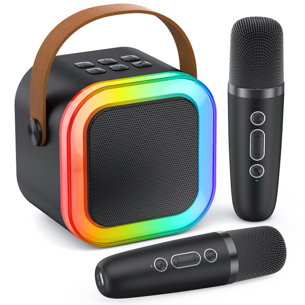 Karaoke Machine for Kids Adults, 2025 TOP Christmas Birthday Gifts for Boys 3,4,5,6,7,8,9,10+ Years Old Toddler Toys, Mini Portable Bluetooth Speaker with 2 Wireless Karaoke Microphones Player(Black)