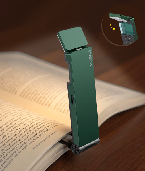 VTIGER Reading Light, USB Rechargeable Book Light for Reading in Bed,Foldable Clip-on LED Booklight, 3 Amber Colors & 4 Brightness Dimmable,Long Lasting Portable Bookmark Lamp for Book Lovers, Kids