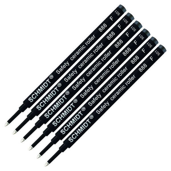 Pack of 6 - Schmidt 888 F Safety Ceramic Rollerball Refill Black Ink Fine Tip