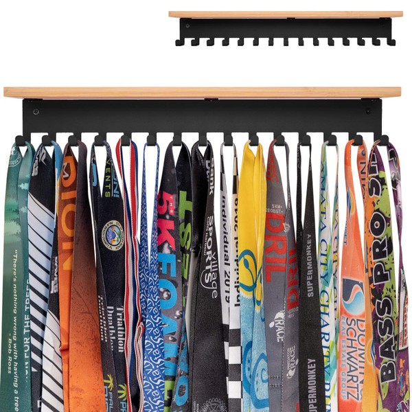 iBobbish Trophy Shelf with Hooks for Medals - Trophy Shelf for Wall Mount Ribbon Display, Trophy Shelves for Gymnastics, Soccer, Wrest,Running Race Medals Awards Rack,Gifts for Runners Luxurious