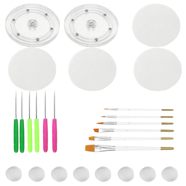 Cookie Decorating Kit Supplies Including 2 Acrylic Cookie Turntable 6 Cookie Scribe Needle 4 Silicone Mesh Mats 6 Cookie Decoration Brushes 8 Rubber Feet Bumpers (Number A)