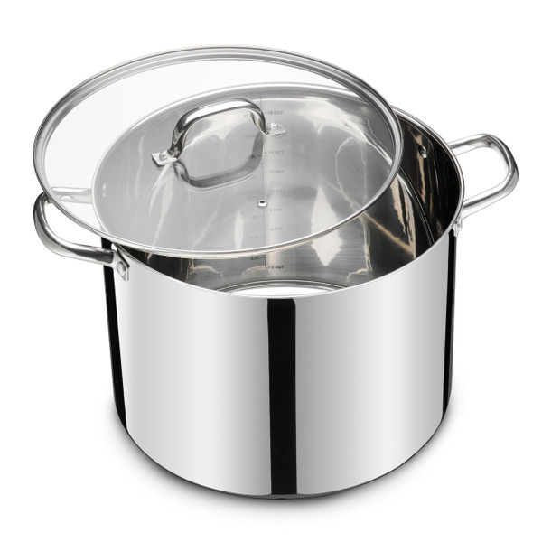 20 QT Stainless Steel Large Stock Pot, LIANYU Heavy Stockpot with Glass Lid, Deep Soup Canning Pot for Stewing Simmering, Tri-ply Base for Induction, Halogen Cooktops, Dishwasher Safe