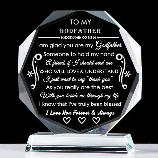 YWHL Godfather Gift for Men Laser Engraved Crystal Keepsakes Fathers Day Christmas Thanksgiving Birthday Gifts for Godfather from Godchild
