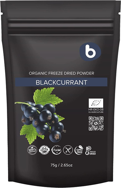 Organic Black Currant Powder from Freeze Dried Black Currants - Rich in Anthocyanins & Polyphenols - Plant Based Vitamin C - for Smoothies, Baking & Organic Food Coloring – 2.65oz