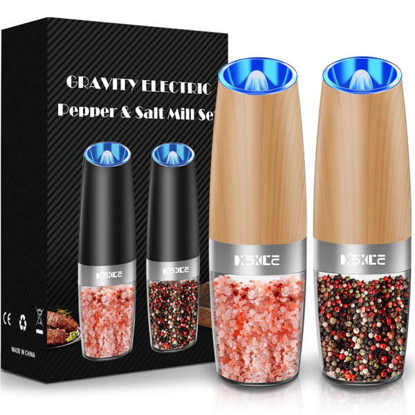 XinXu Electric Pepper Grinder, Salt or Pepper Mills & Adjustable Coarseness, with LED Light, One Hand Automatic Operation -Set/RoseRed