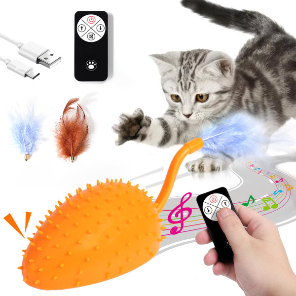 Mity rain Cat Interactive Toys for Indoor Cats, Remote Control Toy with Feather Tails, Cat Automatic Toy for Cats Exercise Catching and Chasing, Moving Electric Pet Toy with USB Charger