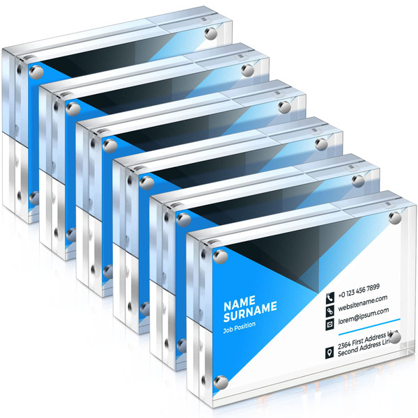 Xuhal Acrylic Business Card Frame 2.5 x 3.5 inch Clear Double Sided Magnetic Photo Block Frames, 20mm Thickness Frameless Wallet Size Picture Frames Stamp Display Stand for Home Office Decor(6 Pcs)
